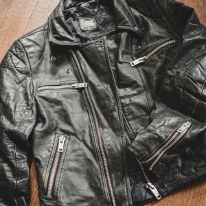 Vintage 100% Leather Cowhide Biker Jacket …